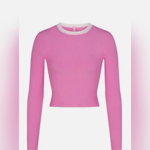 SKIMS Soft Lounge Ringer Long Sleeve Crop Top Shirt Blush Multi Pink Xlarge NWT - Picture 2 of 5